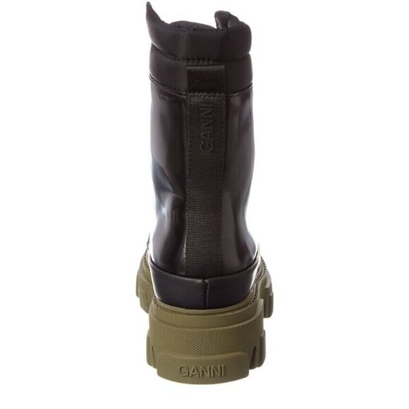 Ganni Quilted Nylon & Leather Combat Boot Size 35 US 5 Black Green $475 - Picture 12 of 12